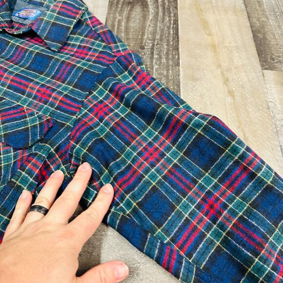 Vintage Pendleton Shirt Men Large Wool Flannel 70s Lodge Allison Tartan - Picture 7 of 12